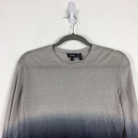 Theory Navy Linen Sweater Small Ombre Crew Neck Sag Harbor Lightweight Knit - Picture 4 of 15